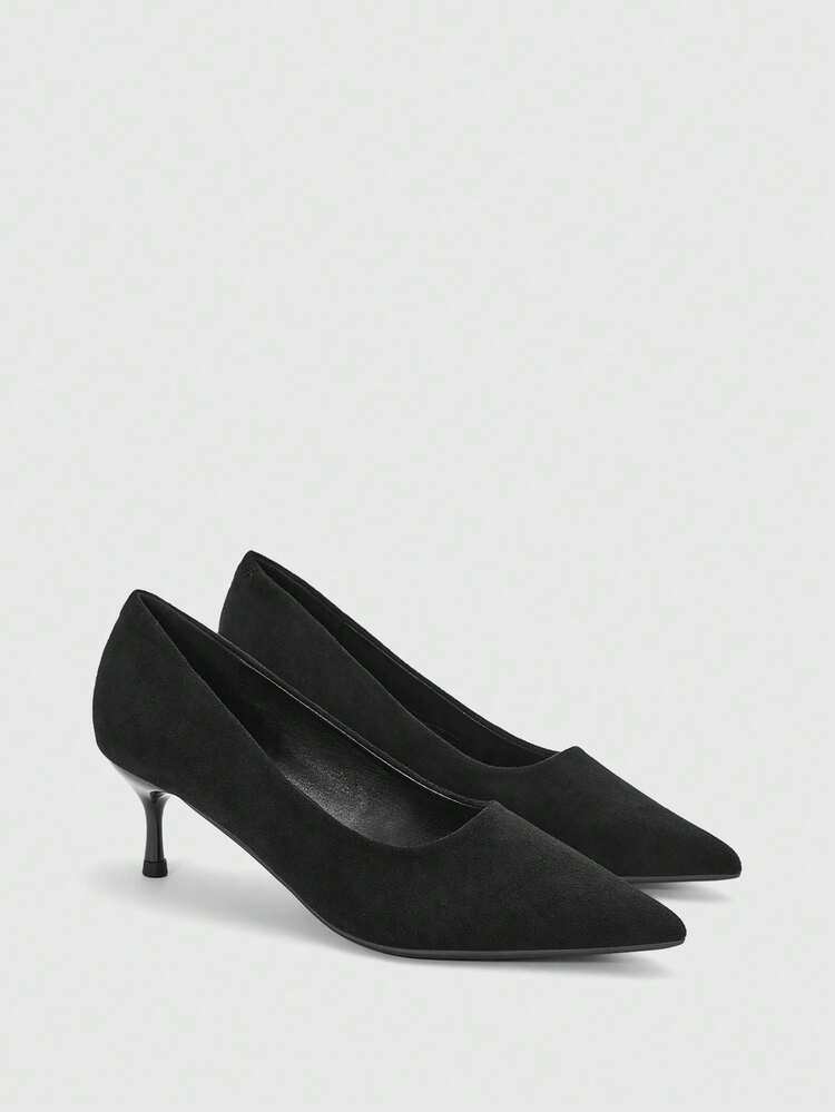 CUCCOO BIZCHIC Black Suede Pointed Toe Stiletto High Heels, Minimalist Commuter Style. The Suede Material, Pointed Toe Design, And Slim Heel Provide A Balance Of Elegance And Versatility For The Working Woman, Suitable For Commuting, Business Meetings, And Light Social Occasions. Spring Shoes
