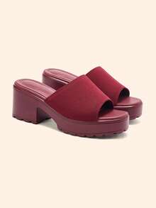 CUCCOO BASICS Giày sandal nữ thời trang màu đen với phần trên bằng vải, đế dày và gót chunky, thích hợp cho kỳ nghỉ xuân, lễ Phục sinh và Giáng sinh. - Rượu vang đỏ 1 - Xem 5