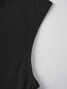 Manfinity Homme 经典印花背心，高品质男士宽肩马甲，适合海滩、夏季节日、假日礼物，完美之选。 - 黑色 - 查看 4