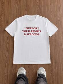 Manfinity Unisex 男士图案T恤“我支持你的权利与错误”休闲短袖纯棉T恤街头日常款 - 白色 - 查看 3