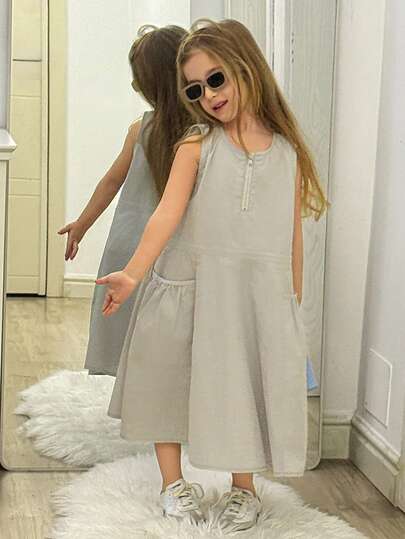 DAZY Girls (Small) Korean Style Solid Color Jumpsuit Dress, Spring/Summer