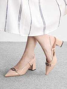 CUCCOO BIZCHIC Ladies Coarse Heel Backspace Versatile High Heel Sandals Spring Shoes Summer - Apricot - View 3
