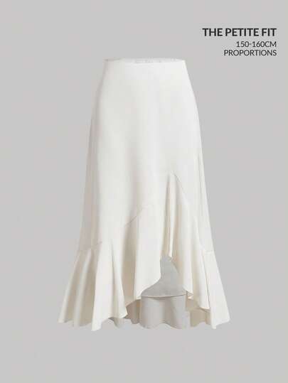 SHEIN MOD Petite Women's Solid Color Ruffle Hem Versatile Date Night & Outing Mini Skirt