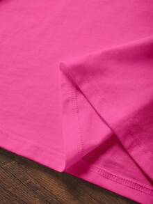 EMERY ROSE Women's Letter & Stripe Print Round Neck Short Sleeve Casual Versatile T-Shirt - Rose Red - View 4