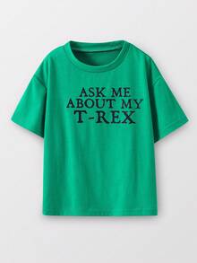 Summer Kids Young Boy Short-Sleeved Knit T-Shirt,Comfortable Stylish Dinosaur Cartoon Print Round Neck Relaxed Fit Casual Everyday School Wear Gift - Green - View 5