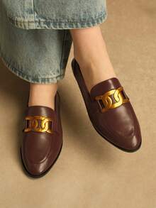 Rosivie Women's Retro Round Toe Slip-On Shoes, Comfortable And Lightweight Mid-Mouth Flat-Soled Loafers - Brown - View 2