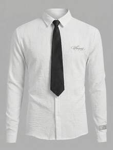 SWAVVY 男士时尚字母刺绣长袖衬衫配领带 - 白色 - 查看 1