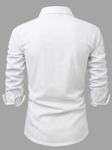 Manfinity Homme Men's Business Casual Linen Blend Double Pocket Western Collar Long Sleeve Shirt, Formal - White - View 2