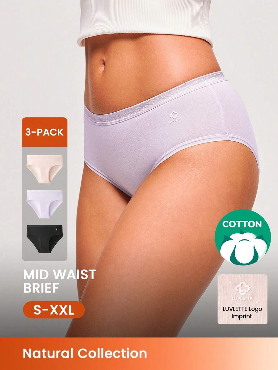 LUVLETTE 3条装纯棉Logo中腰三角裤女士内裤套装 - 彩色 - 查看 1