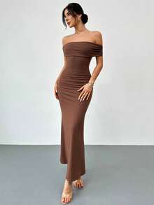 Firerie Elegant Women's Sexy Off Shoulder Backless Tight Dress, Suitable For Spring/Summer Occasions Such As Weddings, Parties, Birthdays, Music Festivals, Vacations - Brown - View 7