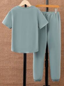 SHEIN Tween Boys Set Kantong Huruf Slogan Casual - Hijau - View 2
