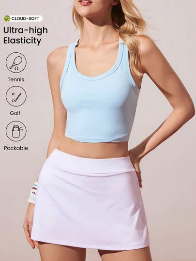 CourtClass 女士时尚休闲优雅网球风健身跑步户外无袖圆领修身短款瑜伽运动背心，夏季