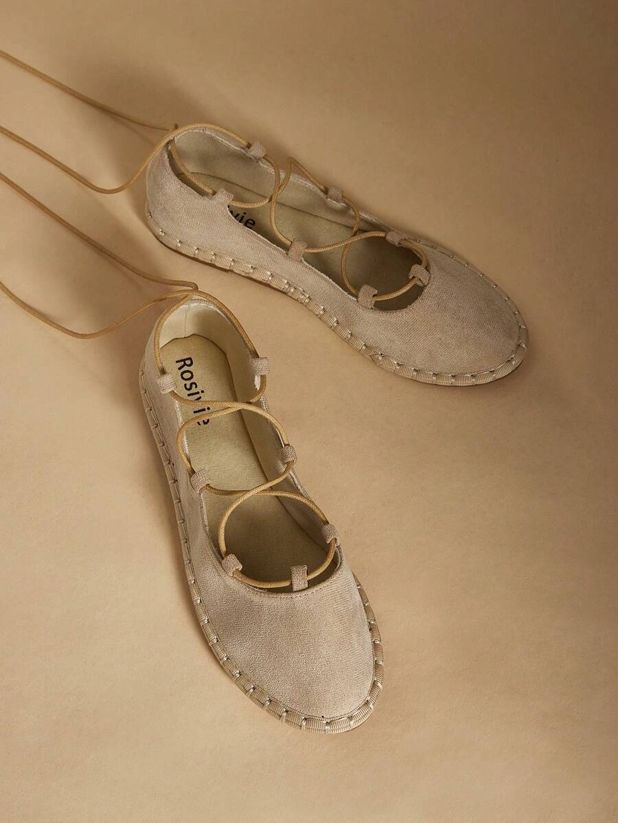 Rosivie 女士休闲系带平底凉鞋，度假百搭 - 杏色 - 查看 1