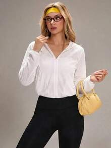 Sovereign Charm Casual Loose Fit Hooded Short Jacket - White - View 4