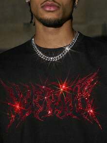 AXEPEAK 男士圆领字母图案休闲百搭日常短袖T恤 - 黑色 - 查看 6