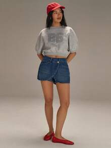 Athîral Women's Casual Vacation Low-Waist Asymmetric Blue Denim Shorts - Medium Wash - View 3