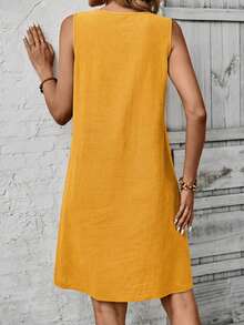 EMERY ROSE 女士休闲印花褶皱无袖连衣裙，夏季 - 黃色 - 查看 2