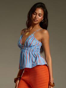 Athîral Women's Casual Vacation Woven Striped Camisole Sleeveless Open Shoulder Top - Multicolor - View 6