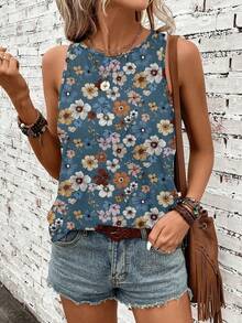 EMERY ROSE 女士休闲简约碎花吊带背心，适合夏季穿着 - 彩色 - 查看 4