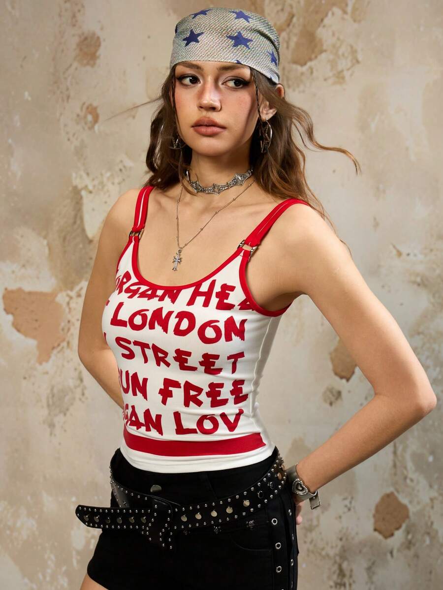 Rina Fox 女士时尚印花吊带背心，夏季 - 紅色 - 查看 1