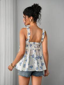 Momance 孕妇碎花褶皱休闲日常衬衫 - 藍白色 - 查看 2