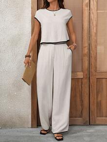 EMERY ROSE Women's Elegant Pleated V-Neck Apricot Short Sleeve Blouse - Apricot - View 7