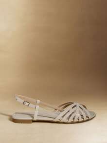 Rosivie Women Shoes Outdoor Women's Flat Bottom Pu Light Fabric Cross Belt Design Stylish, Simple, Comfortable And Breathable Daily Beach Buckle Shoes Summer Shoes - Patent leather, beige - View 2