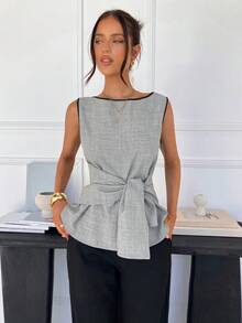 Siren Gaze 女士休闲撞色滚边收腰背心，夏季 - 灰色 - 查看 9