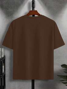 Manfinity Dauomo Camiseta casual estándar de manga corta y cuello redondo con estampado de dibujos animados para hombres - Café integral - Ver 2