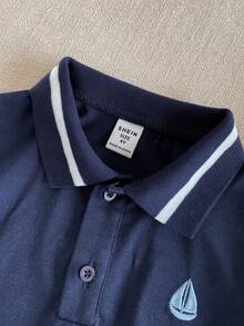 PrepCrw 男童长袖 Polo 领 T 恤，学院风 - 藏蓝色 - 查看 5