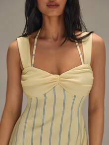 Athîral Đầm ngắn dự tiệc/hẹn hò thời trang kẻ sọc xếp nếp dành cho nữ - Màu vàng - Xem 5