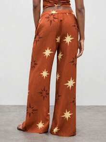 Maija Outfit Deas For Pants Star & Sun Print Women's Wide Leg Pants, Vacation Style Suitable For Beach, Island Travel, Versatile And Comfortable Work Outfits For Women Palazzo Pants Women Women Wide Leg Pants Boho Pants Flare Pants Western Pants Star Print Pants Wide-Leg Pants Festival Outfits For Women Women's Summer Pants Cute Pants For Woman Star Pants Wide Leg Pants Woman High Waist Pants For Women Casual - Multicolor - View 4