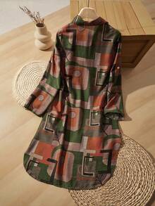 Rusticease Women Short Color Block Retro Casual Pattern Dresses For Autumn Travel Green - Multicolor - View 2