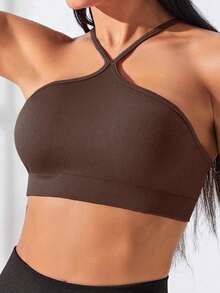 SHEIN Velisys 纯色无缝舒适超短运动吊带上衣 - 彩色 - 查看 3