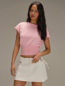 Athîral Women's Casual Baby Pink Knit Top, Summer, Pink Crop Top Women - Pink - View 5