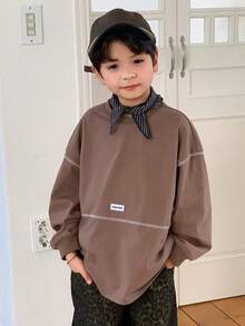 Hapijoa Young Boys' Oversized Crew Neck Long Sleeve Casual Pullover Sweatshirt - Brown - View 6