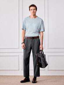 Officeau Pantalones rectos casuales para hombres, de moda y minimalistas, adecuados para otoño/invierno - Gris - Ver 3