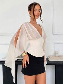 Siren Gaze 夏季纯色紧身吊带披肩上衣，优雅婚礼宾客装扮，外套吊带衫 - 杏色 - 查看 7