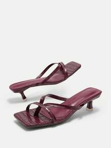 2026 New Fashion Versatile Comfortable Solid Color Stone Texture High Heel Sandals (Stone Texture Random Cut), Kitten Heel Spring Shoes - Burgundy - View 10