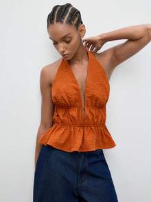 Maija 锈红色露背吊带女式上衣 - 鏽棕色 - 查看 5