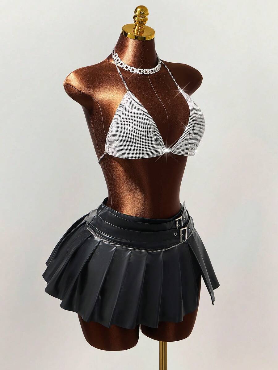 Mistrie 女士时尚性感金属水钻音乐节露背吊带上衣 - 銀色 - 查看 1