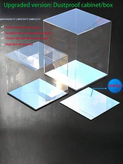 1 Piece Transparent Acrylic Display Cabinet With Mirror Base Dustproof Storage Box Thick Sturdy Material Multiple Sizes For Figurine Jewelry Trophy Display Home Shelf Decor