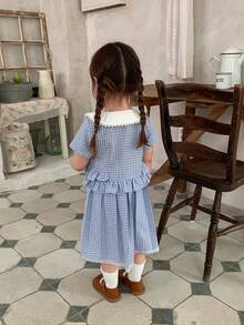 Dazy Kids Vestido sin mangas con cuello para niñas pequeñas con decoración de corazón & lazo, estilo coreano fresco, vestidos de verano para mujeres y niñas pequeñas - Celeste - Ver 2