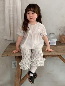 Dazy Kids Áo thun cổ tròn tay phồng phối ren cho bé gái - trắng - Xem 9