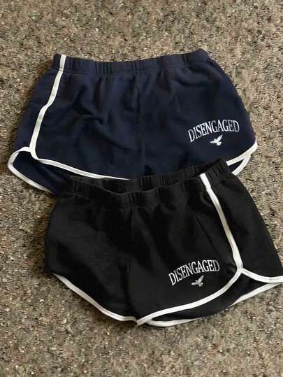 Glimmora Pantalones cortos casuales con gráfico de letras para mujer, adecuados para uso diario