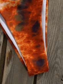 Swim Vcay 新款女士优雅复古性感火辣橙黑扎染两件式比基尼套装，三角挂脖上衣饰有太阳光芒状绿松石配件和可调节环带，高腰丁字裤泳裤配有同款太阳吊坠，复古Y2K波西米亚风泳装，完美适用于夏季海滩度假、泳池派对、热带海岛之旅、音乐节和婚礼假期。 - 彩色 - 查看 14