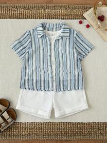 Bộ 2 món gồm áo polo tay ngắn và quần short cạp chun dễ thương cho bé trai, thích hợp cho mùa hè và mùa xuân. - Nhiều màu - Xem 7