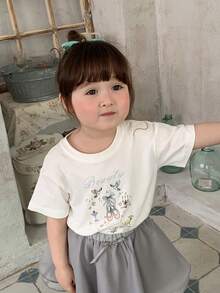 DAZY 女童圆领卡通水彩印花短袖上衣，夏季 - 白色 - 查看 5