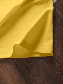 EMERY ROSE 夏季休闲条纹字母印花短袖T恤 - 黃色 - 查看 3