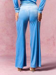 BABYPHAT SDBP600 - RHINESTONE TRIM VELOUR JOGGERS - Blue - View 2